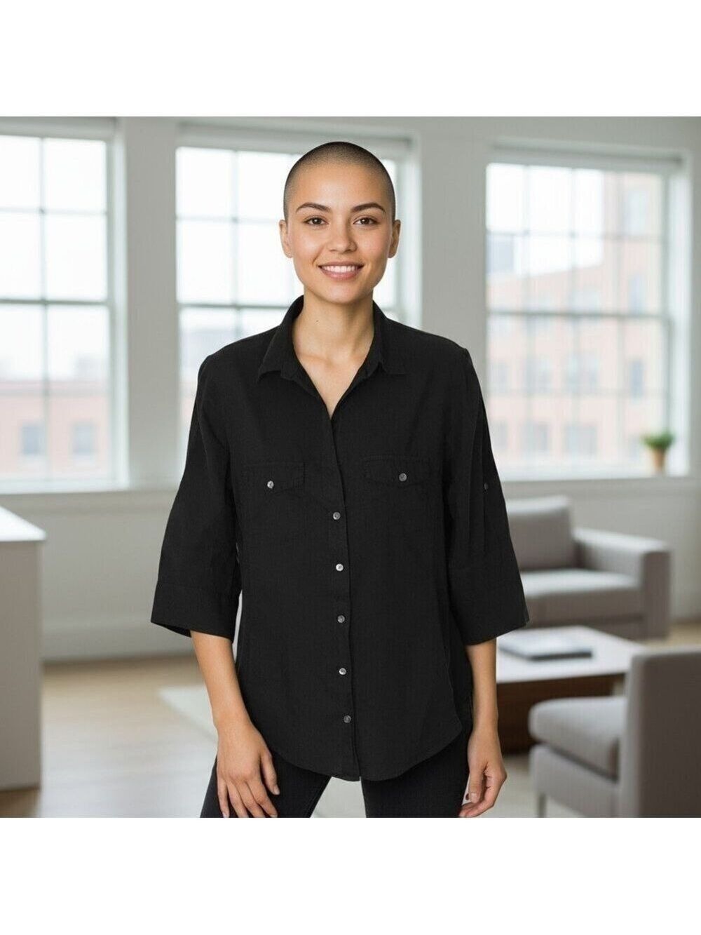 Standard James Perse Black Button Down Roll Tag Sleeves Size 4
